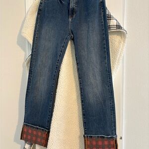 Judy Blue Dark Wash Jeans with Plaid Cuffs